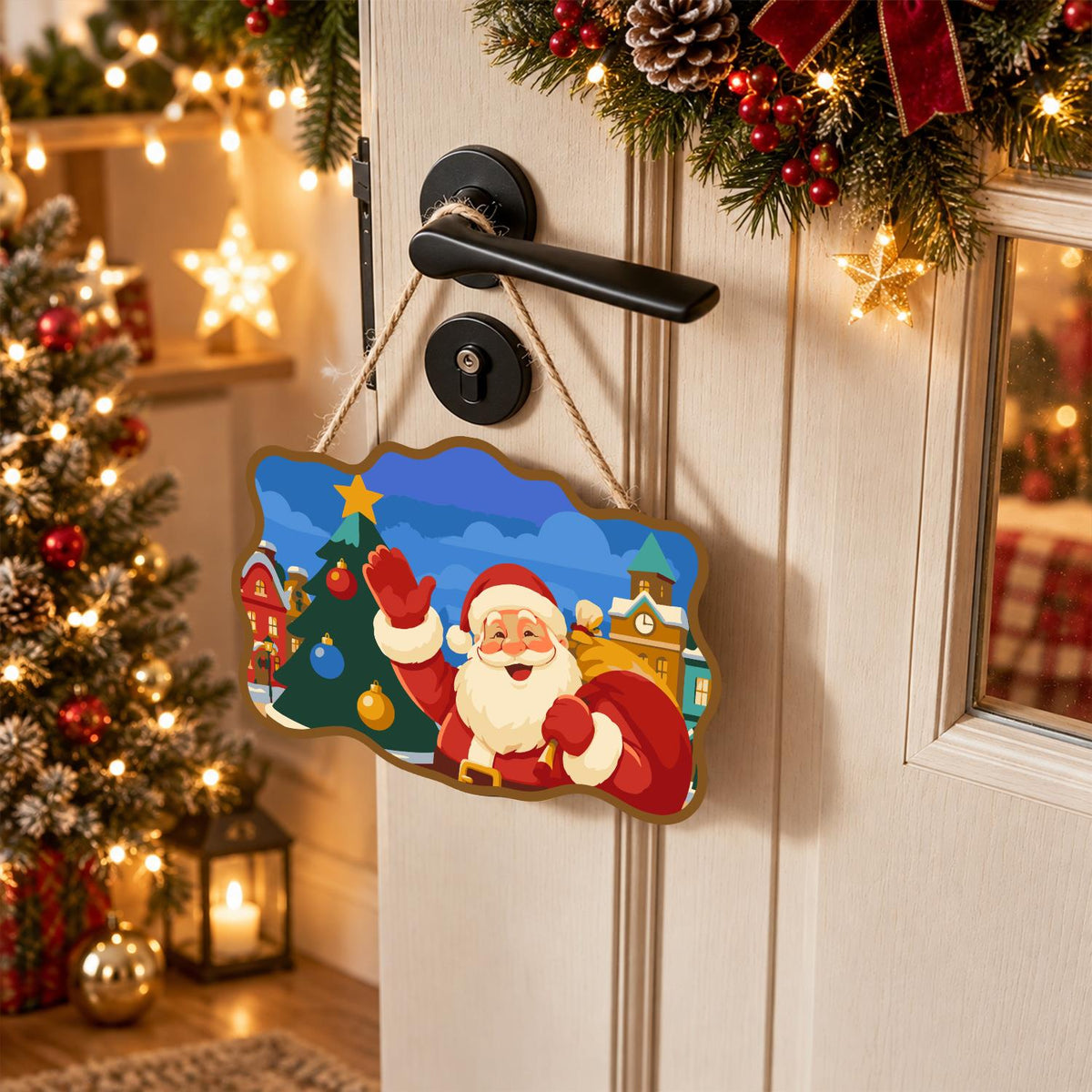 Clock Tower Santa and Tree paint by numbers hanging sign – image 18