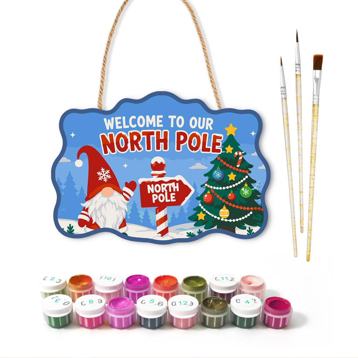 Gnome at the North Pole Post paint by numbers hanging sign – image 2