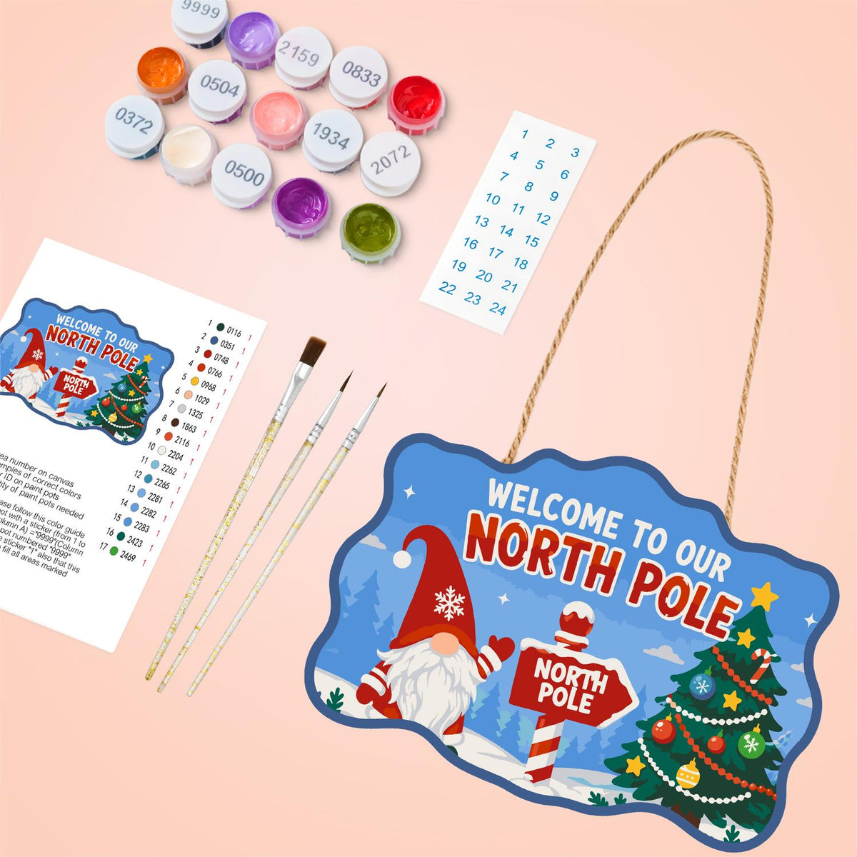 Gnome at the North Pole Post paint by numbers hanging sign – image 4
