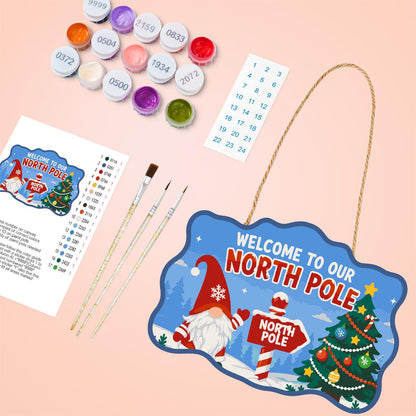 Gnome at the North Pole Post paint by numbers hanging sign – image 4