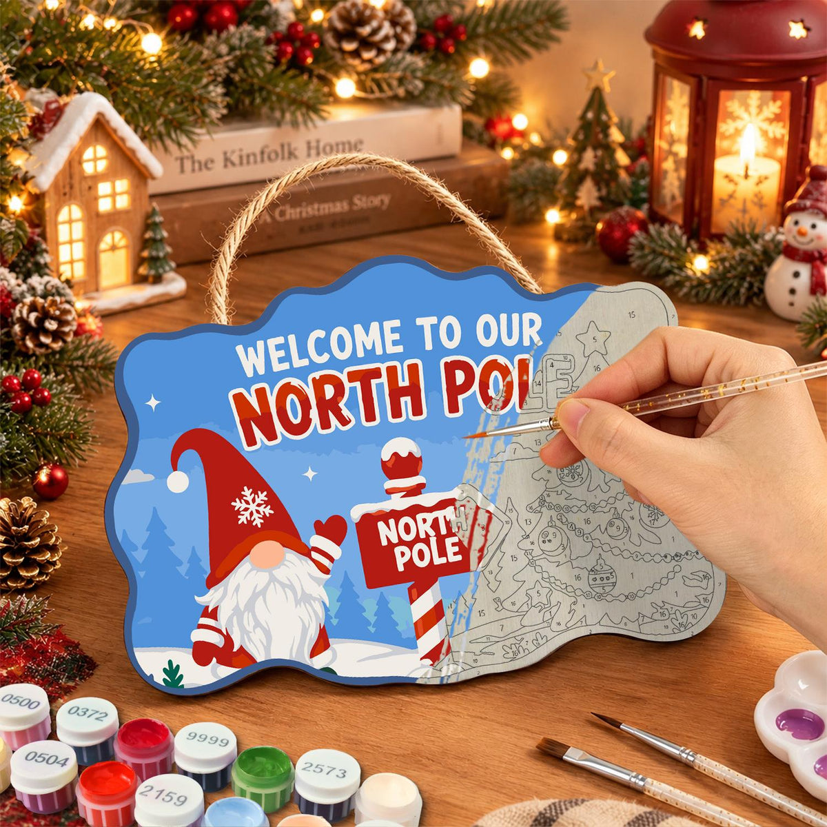 Gnome at the North Pole Post paint by numbers hanging sign – image 7