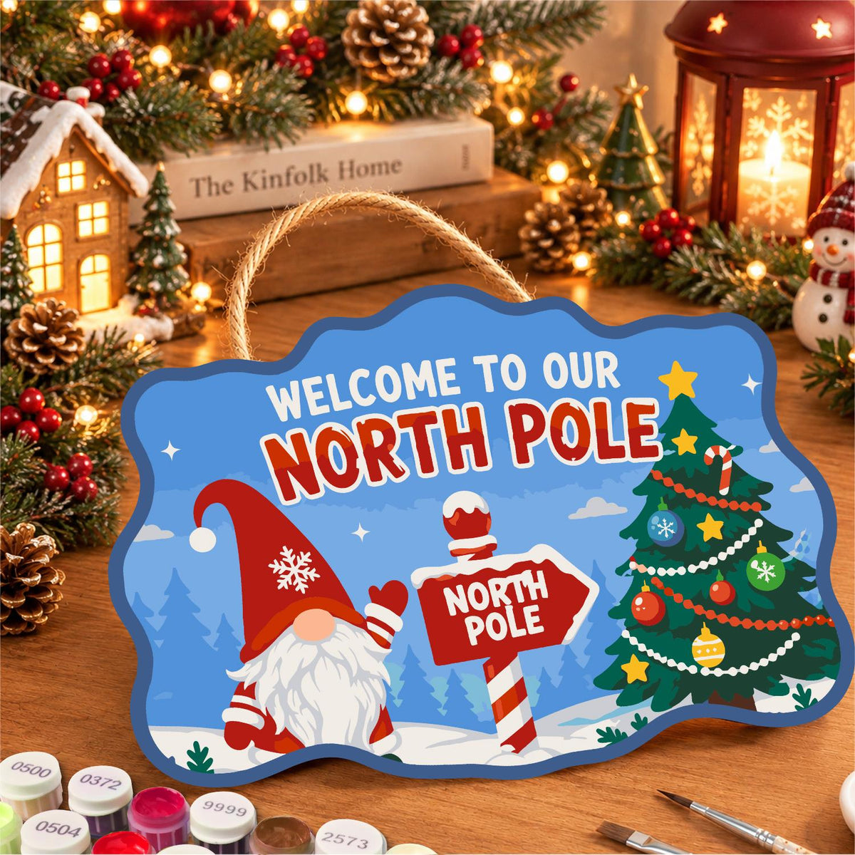Gnome at the North Pole Post paint by numbers hanging sign – image 8