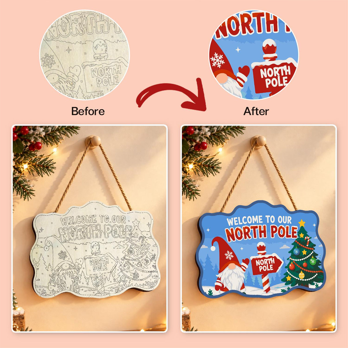 Gnome at the North Pole Post paint by numbers hanging sign – image 10