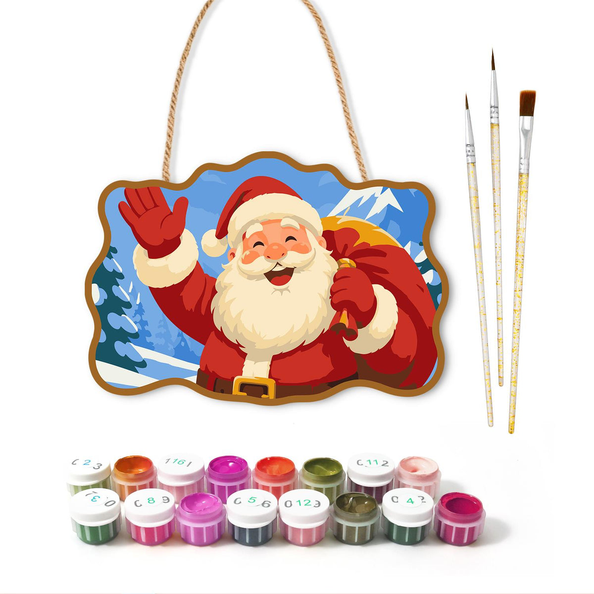 Waving Santa Mountain Hello paint by numbers hanging sign – image 2
