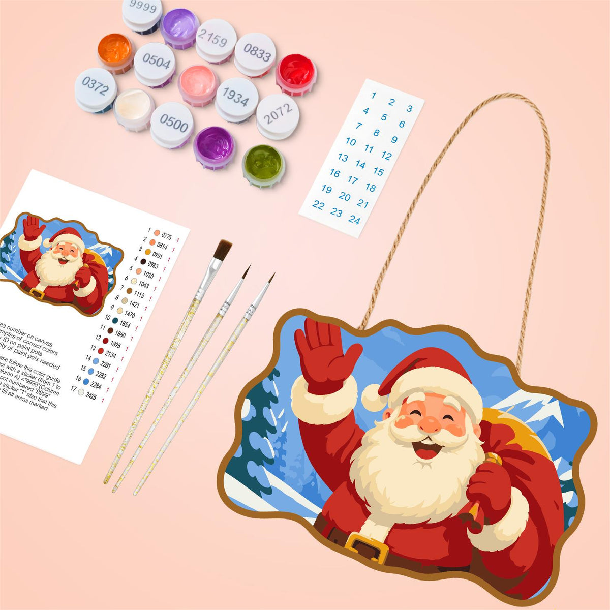 Waving Santa Mountain Hello paint by numbers hanging sign – image 4