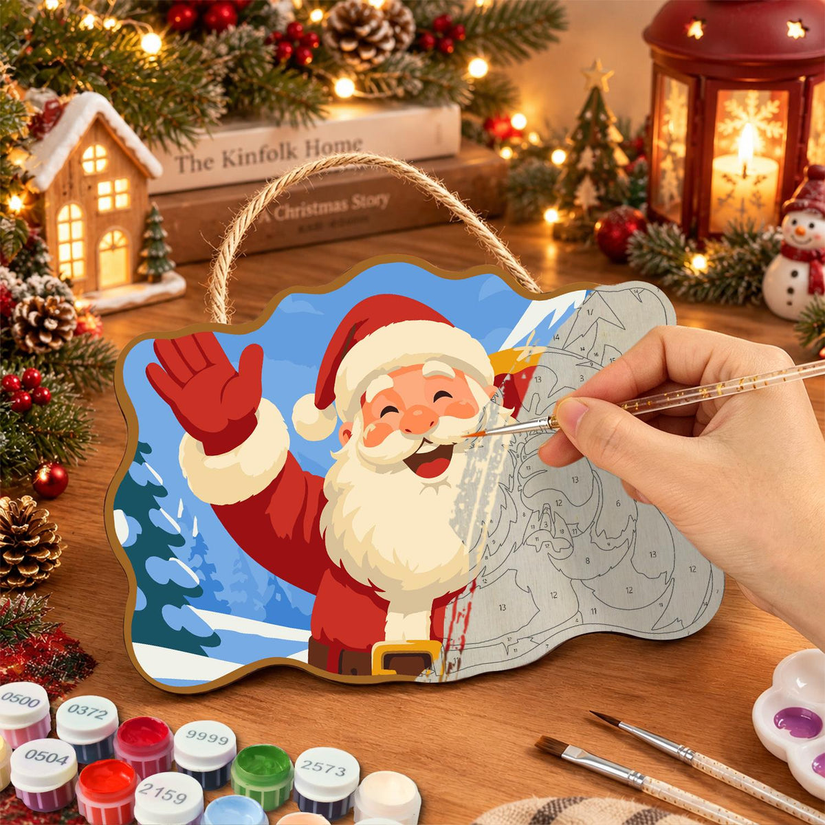 Waving Santa Mountain Hello paint by numbers hanging sign – image 7