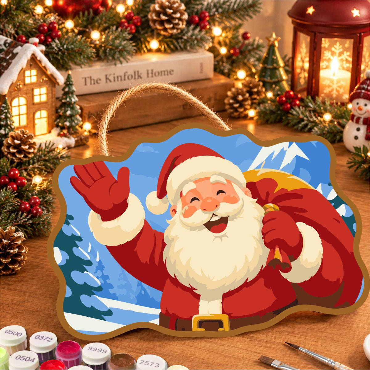 Waving Santa Mountain Hello paint by numbers hanging sign – image 8