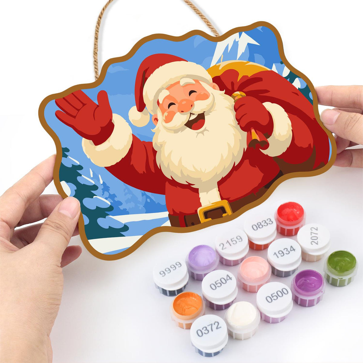 Waving Santa Mountain Hello paint by numbers hanging sign – image 9