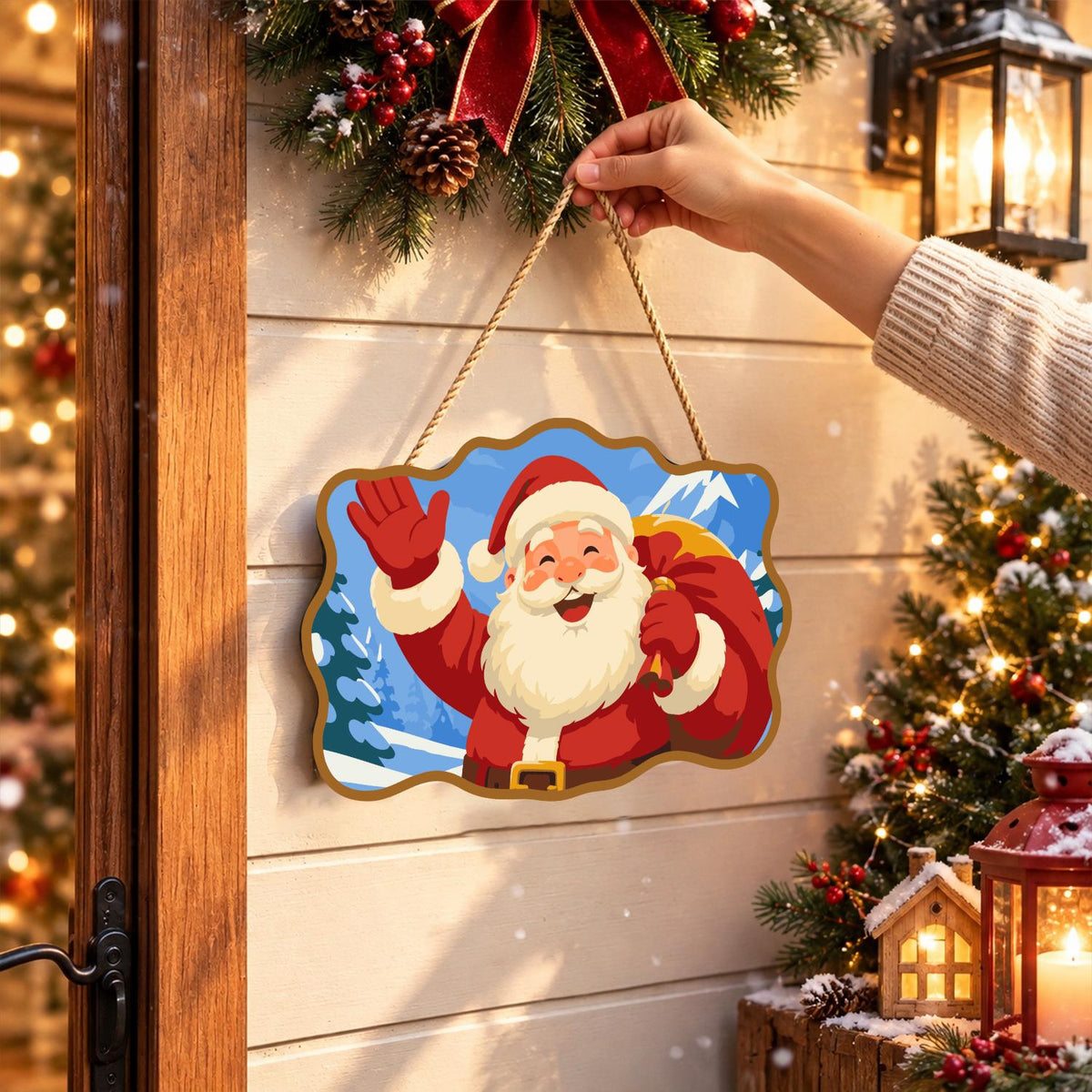 Waving Santa Mountain Hello paint by numbers hanging sign – image 14