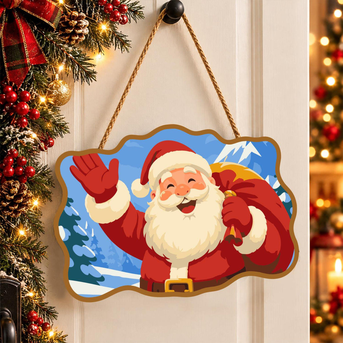 Waving Santa Mountain Hello paint by numbers hanging sign – image 16