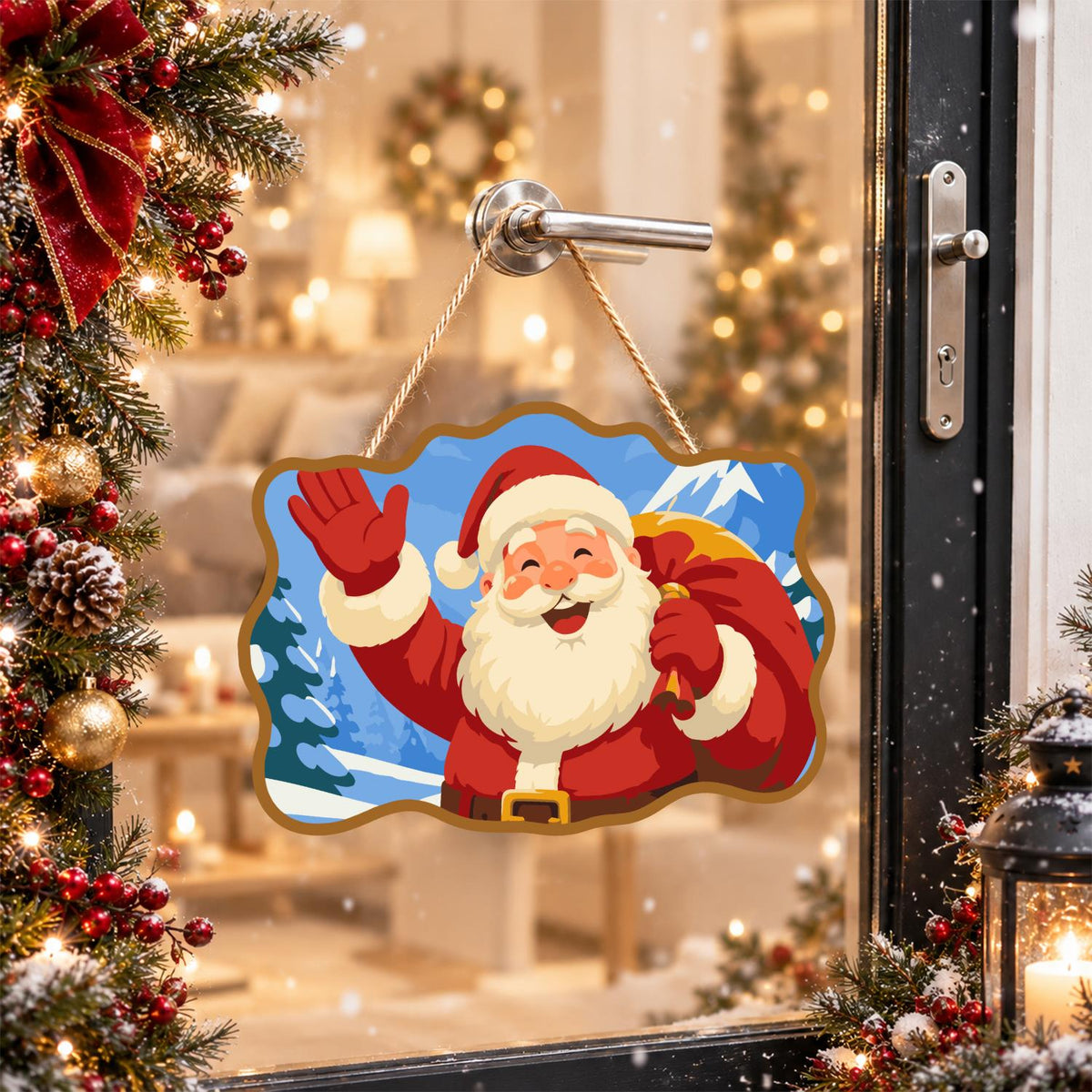 Waving Santa Mountain Hello paint by numbers hanging sign – image 17