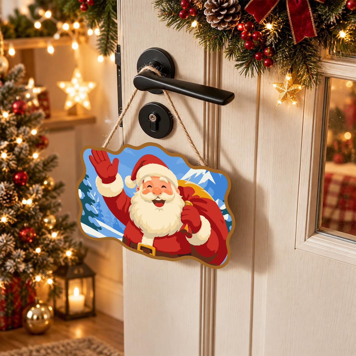 Waving Santa Mountain Hello paint by numbers hanging sign – image 18