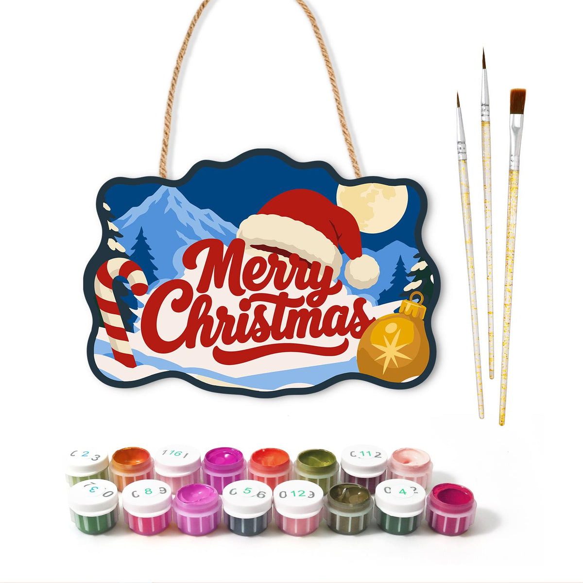 Moonlit Candy Cane Christmas paint by numbers hanging sign – image 2