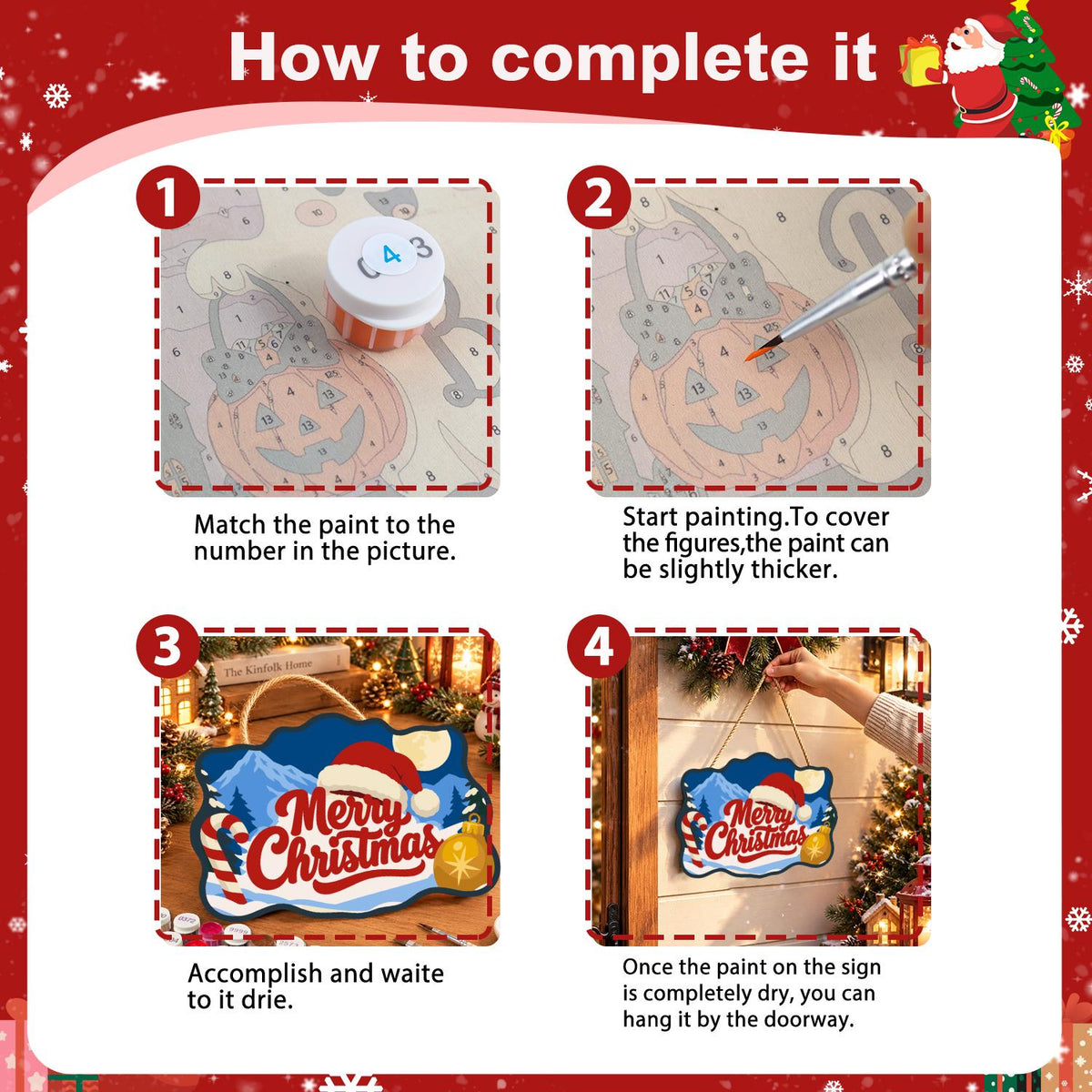 Moonlit Candy Cane Christmas paint by numbers hanging sign – image 6
