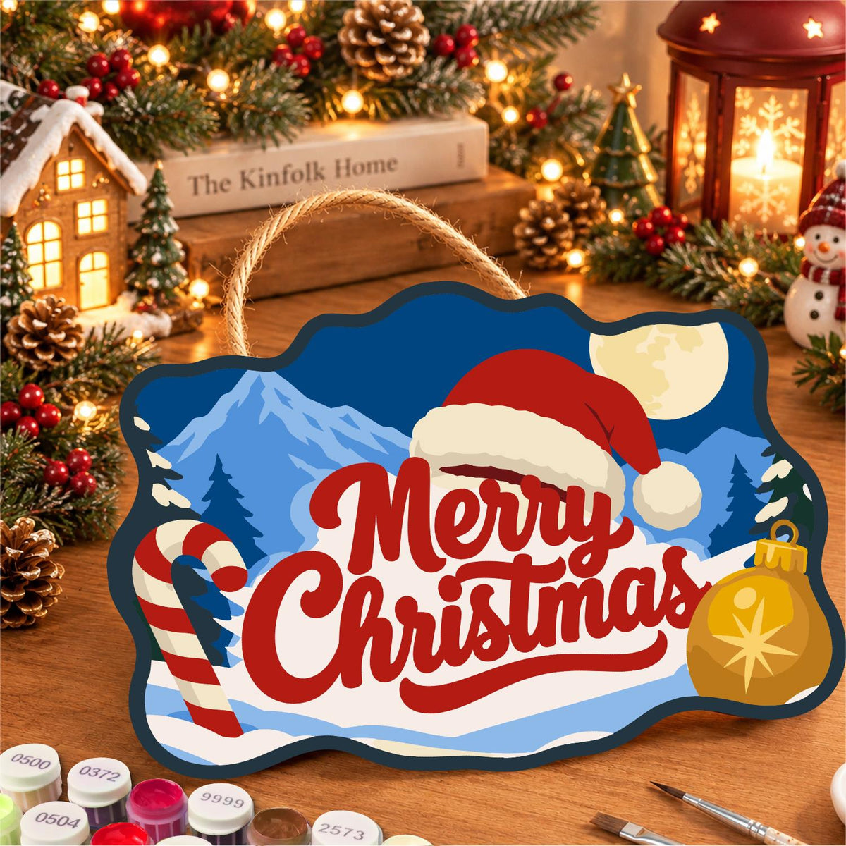 Moonlit Candy Cane Christmas paint by numbers hanging sign – image 8