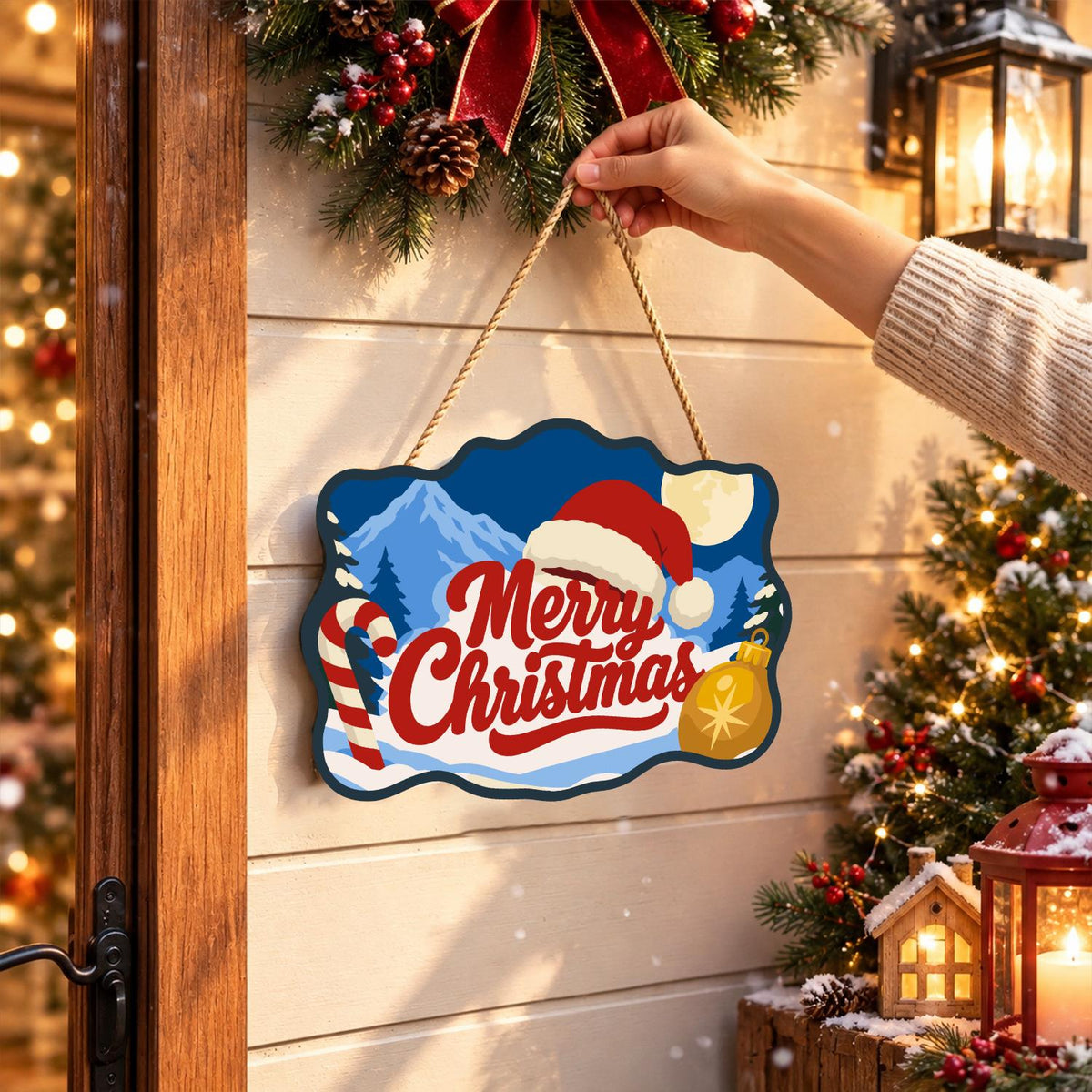 Moonlit Candy Cane Christmas paint by numbers hanging sign – image 14