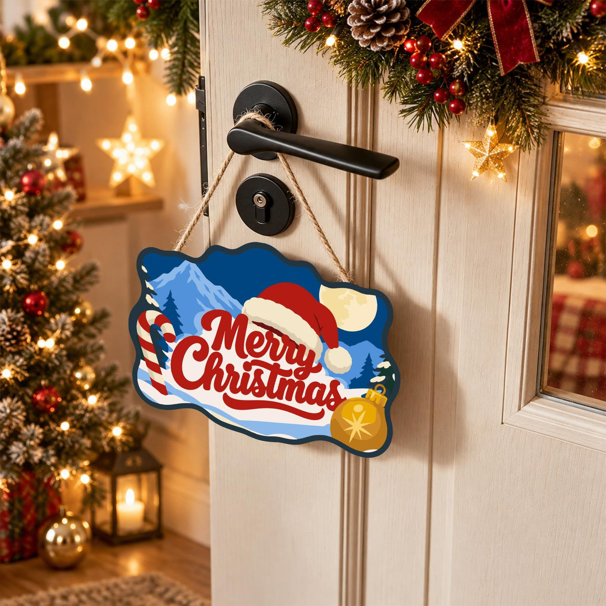 Moonlit Candy Cane Christmas paint by numbers hanging sign – image 18