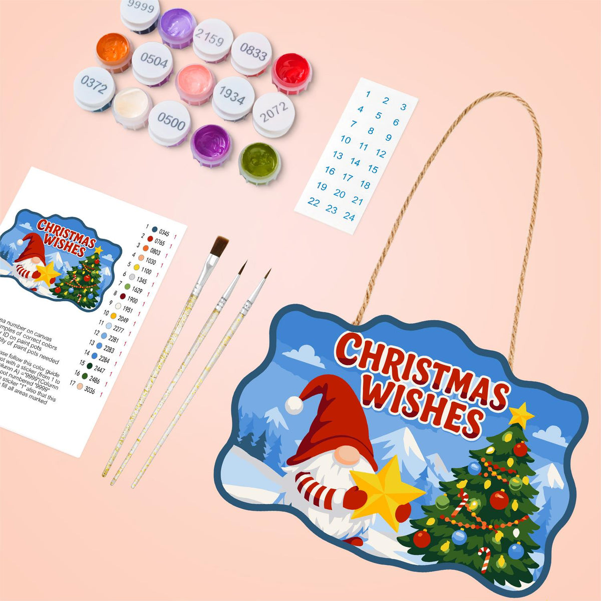 Star-Holding Gnome Wishes paint by numbers hanging sign – image 4