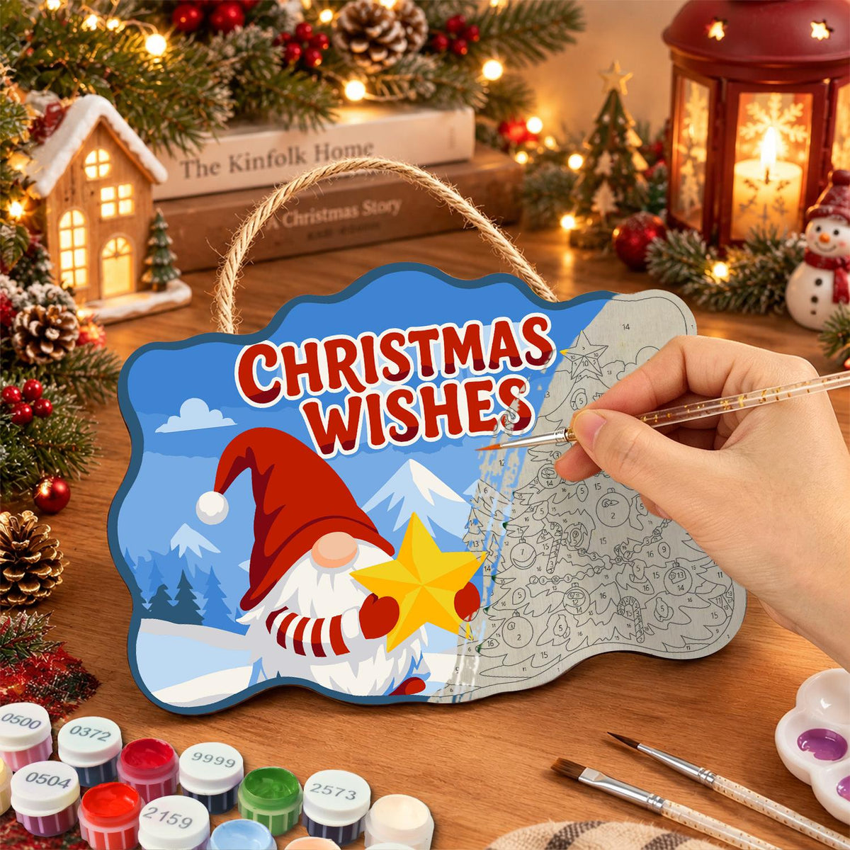 Star-Holding Gnome Wishes paint by numbers hanging sign – image 7