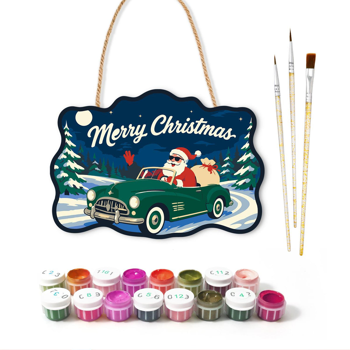 Convertible Santa Forest Cruise paint by numbers hanging sign – image 2