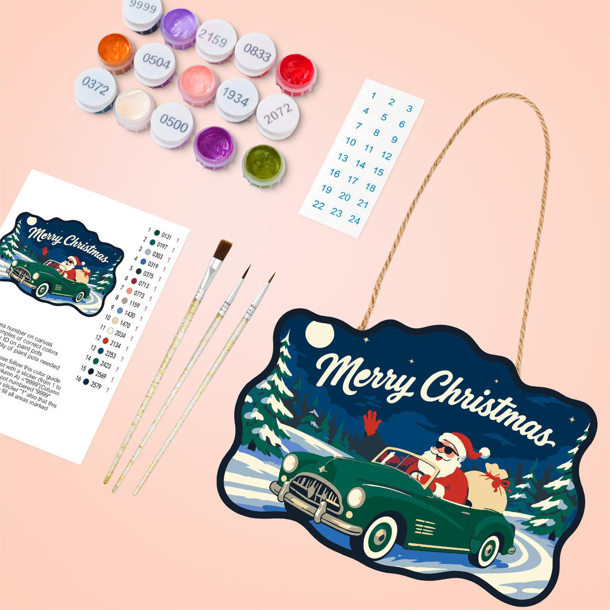 Convertible Santa Forest Cruise paint by numbers hanging sign – image 4