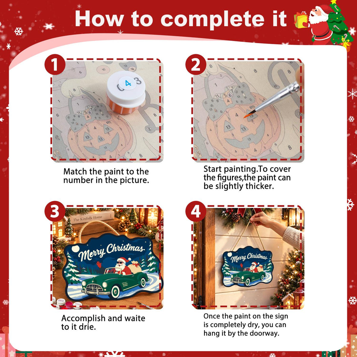 Convertible Santa Forest Cruise paint by numbers hanging sign – image 6