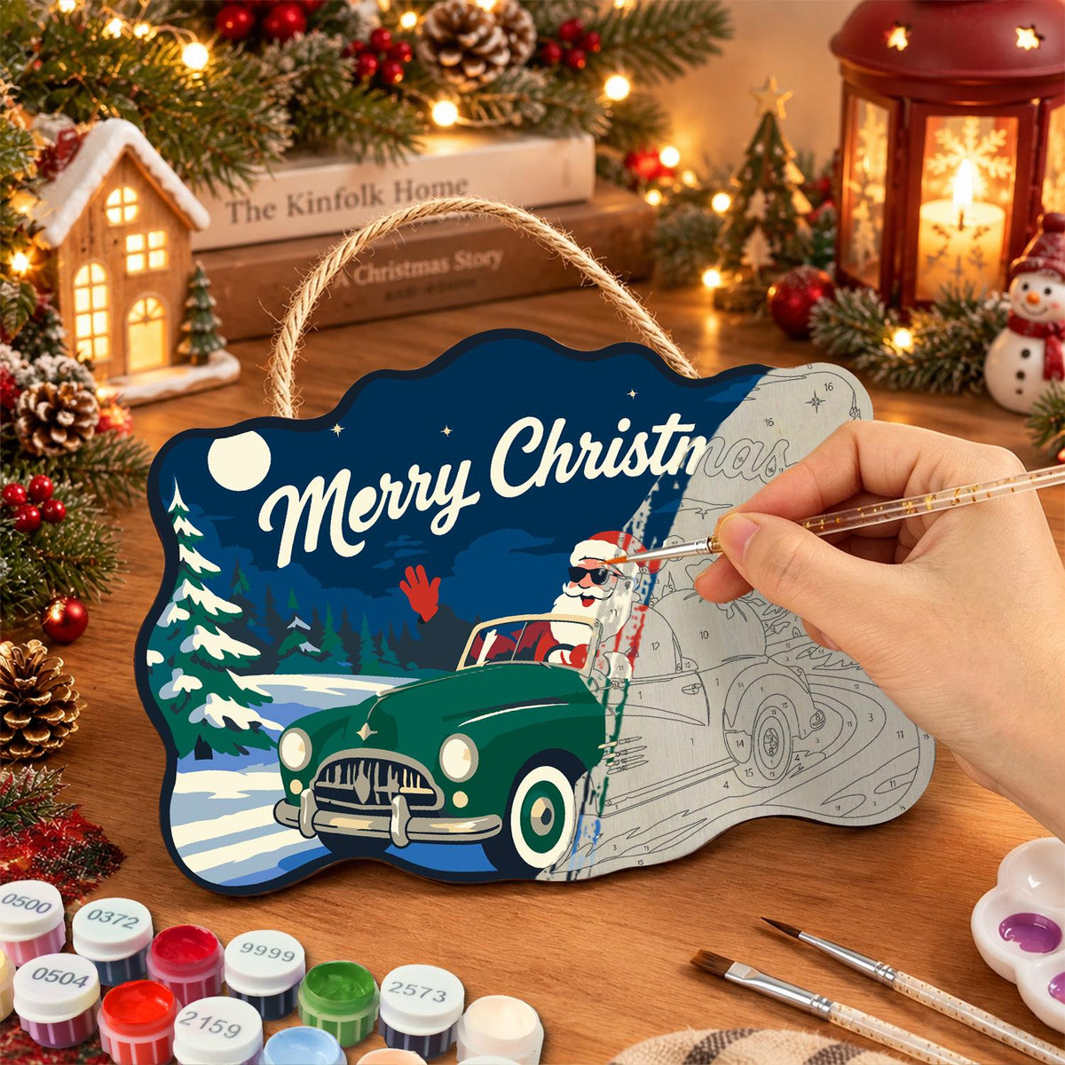 Convertible Santa Forest Cruise paint by numbers hanging sign – image 7