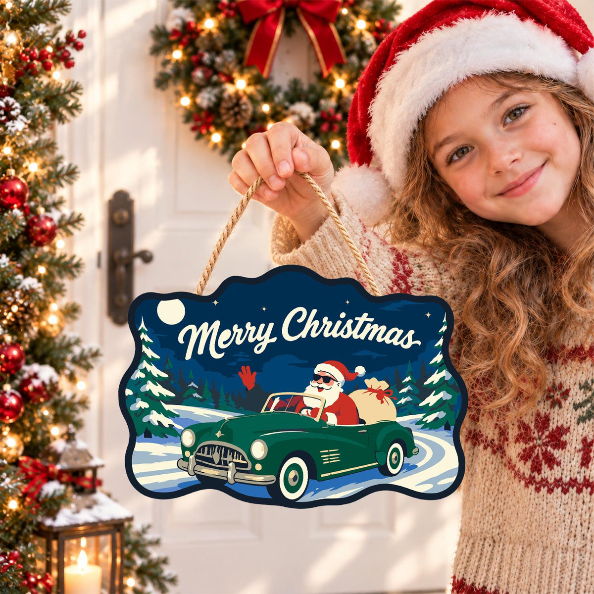 Convertible Santa Forest Cruise paint by numbers hanging sign – image 13