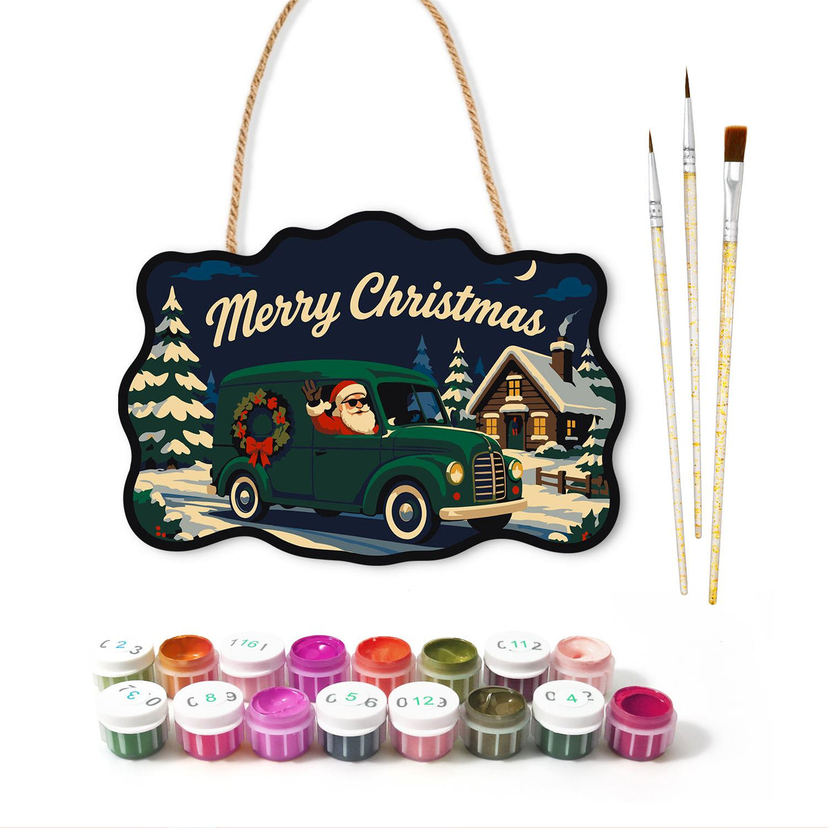 Wreath Van Santa Delivery paint by numbers hanging sign – image 2