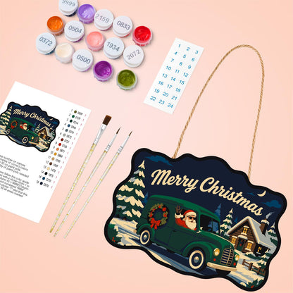 Wreath Van Santa Delivery paint by numbers hanging sign – image 4