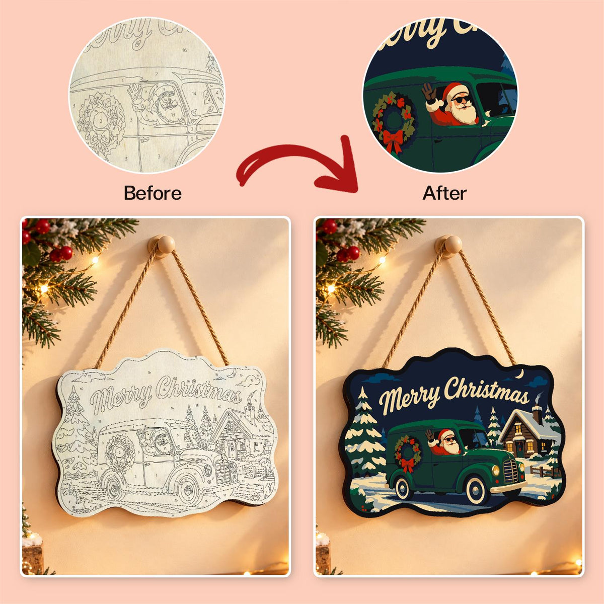 Wreath Van Santa Delivery paint by numbers hanging sign – image 10
