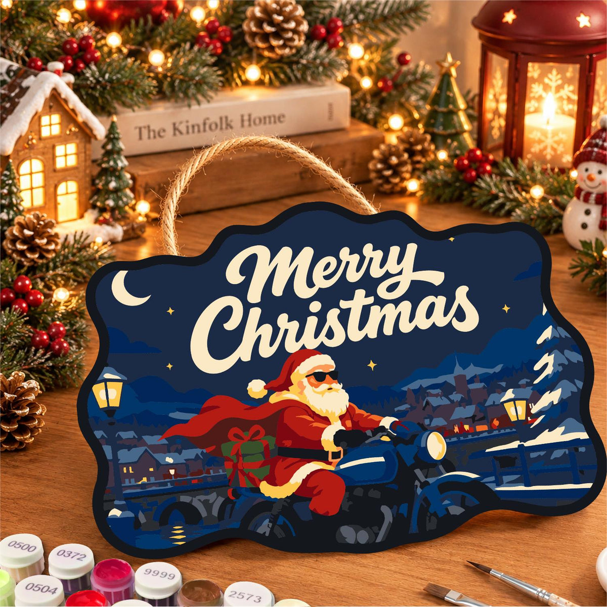 Cape-Flying Biker Santa paint by numbers hanging sign – image 8