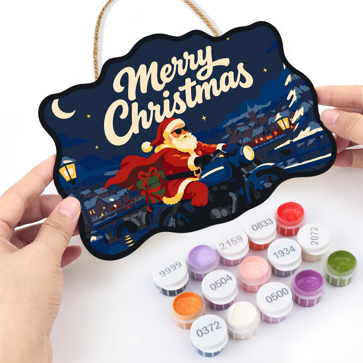 Cape-Flying Biker Santa paint by numbers hanging sign – image 9