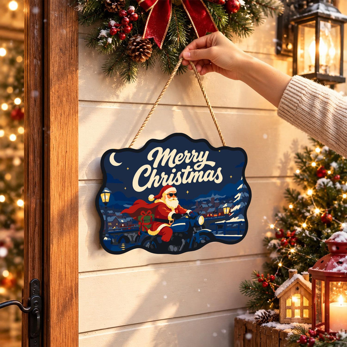 Cape-Flying Biker Santa paint by numbers hanging sign – image 14