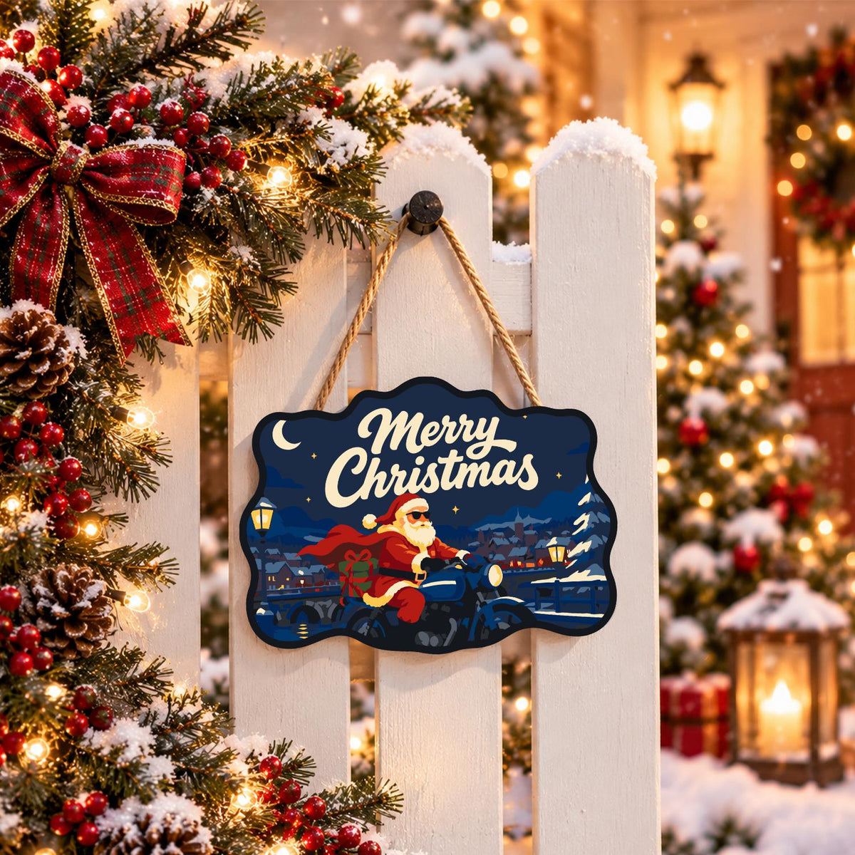 Cape-Flying Biker Santa paint by numbers hanging sign – image 15