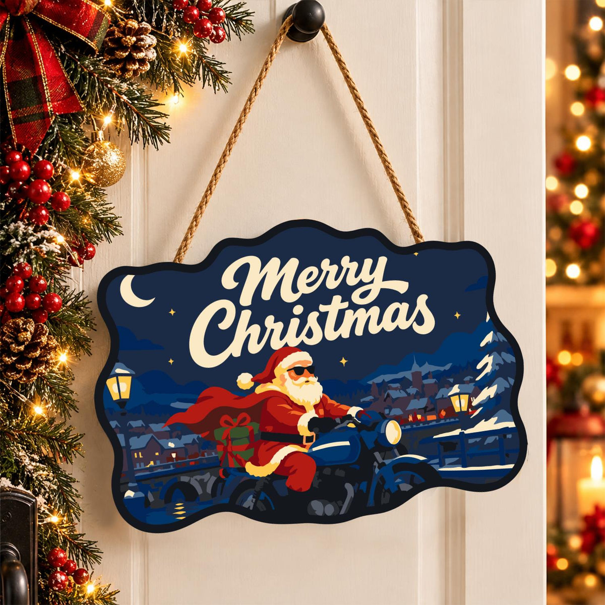 Cape-Flying Biker Santa paint by numbers hanging sign – image 16