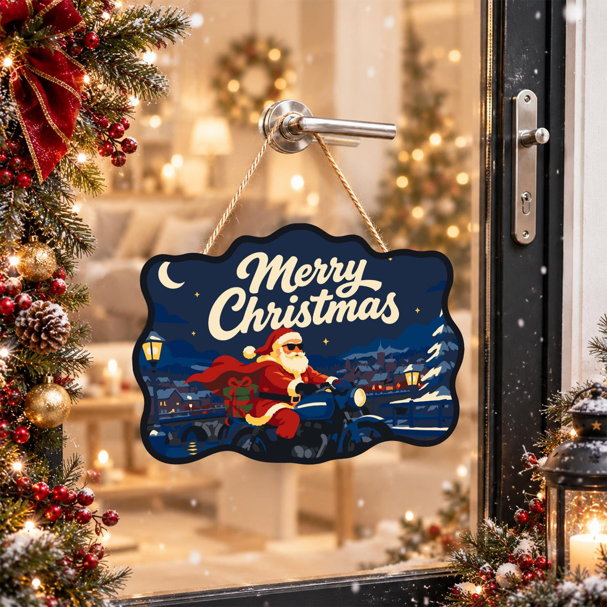 Cape-Flying Biker Santa paint by numbers hanging sign – image 17