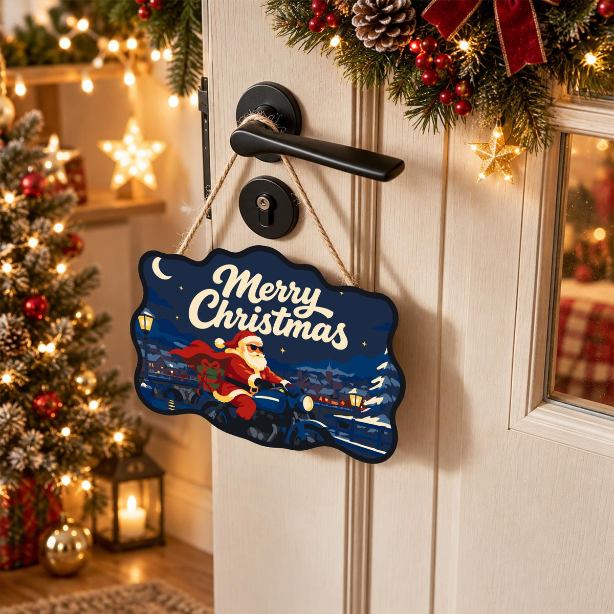 Cape-Flying Biker Santa paint by numbers hanging sign – image 18