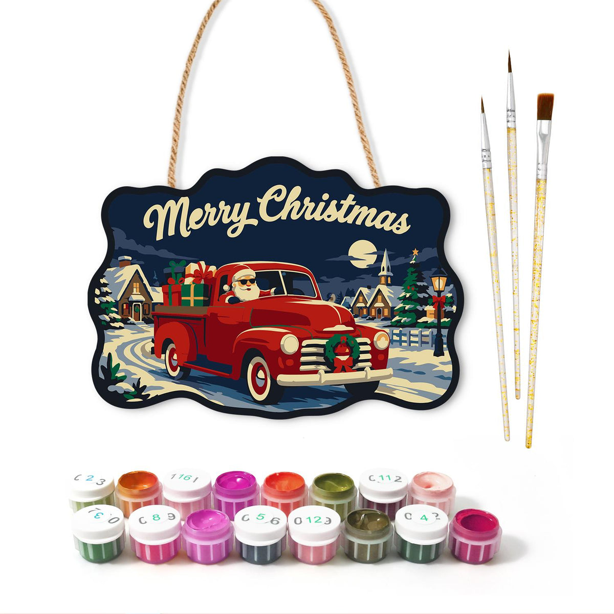 Red Pickup Santa Gift Run paint by numbers hanging sign – image 2
