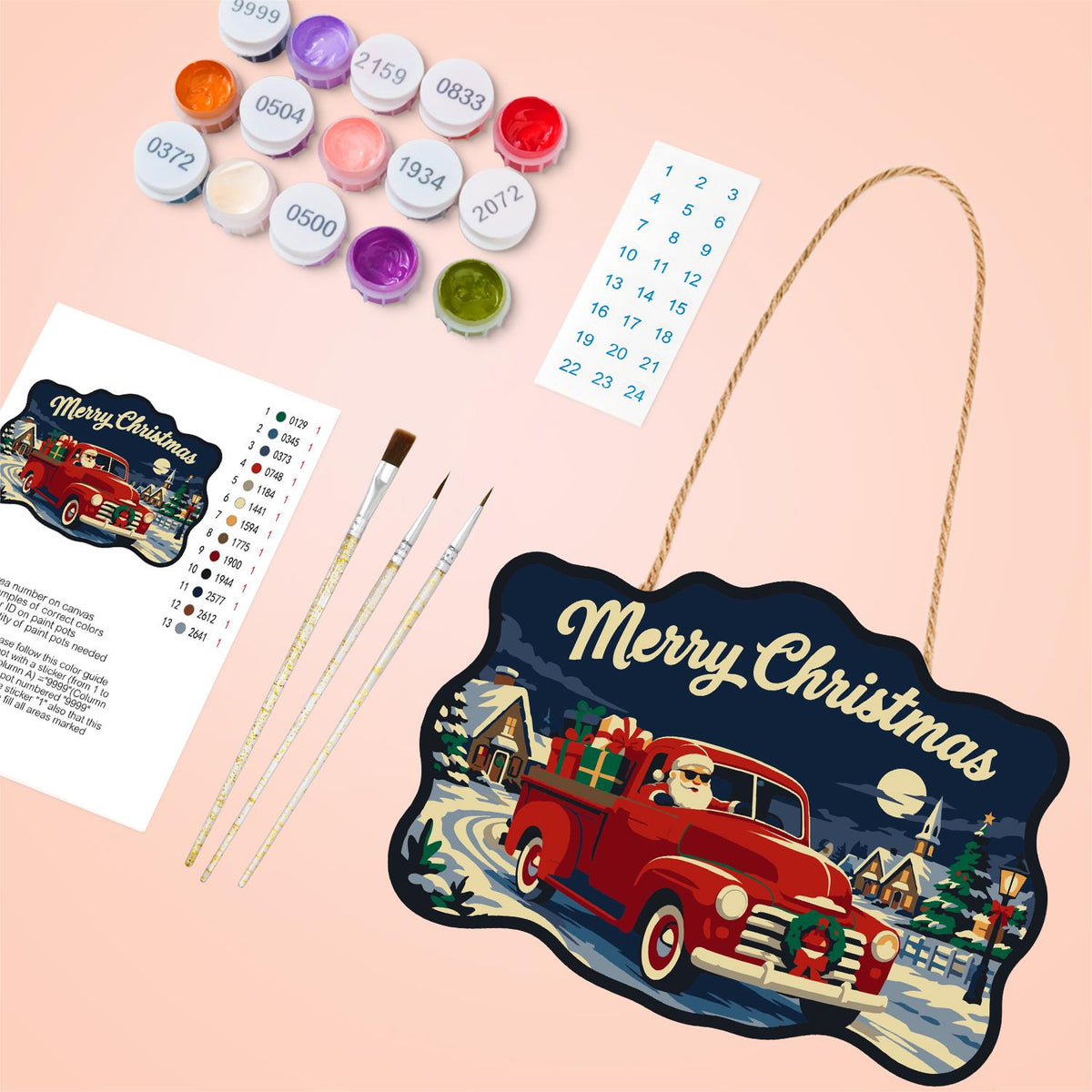 Red Pickup Santa Gift Run paint by numbers hanging sign – image 4
