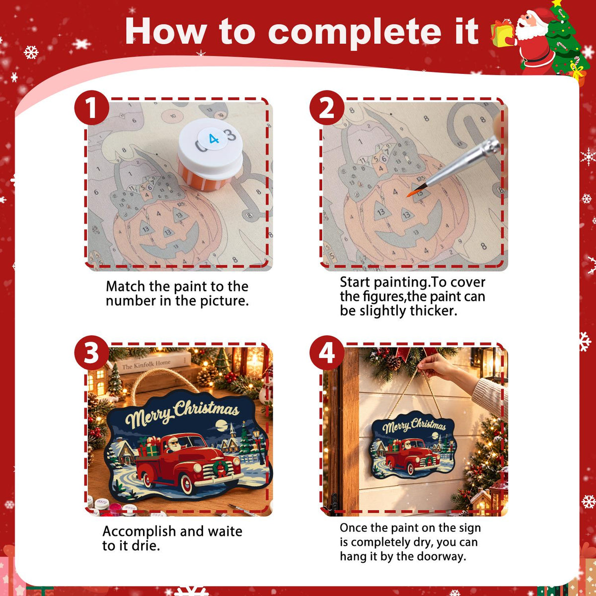 Red Pickup Santa Gift Run paint by numbers hanging sign – image 6