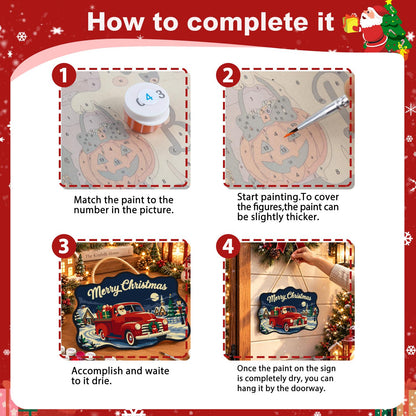 Red Pickup Santa Gift Run paint by numbers hanging sign – image 6