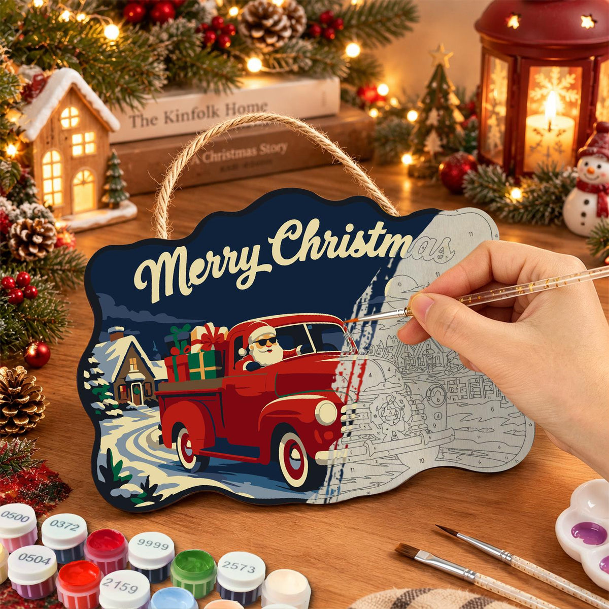 Red Pickup Santa Gift Run paint by numbers hanging sign – image 7