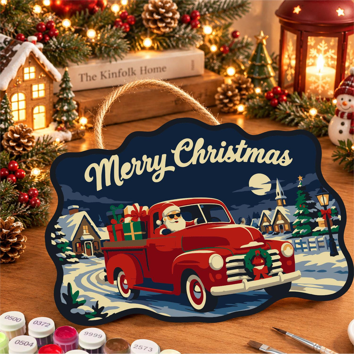 Red Pickup Santa Gift Run paint by numbers hanging sign – image 8