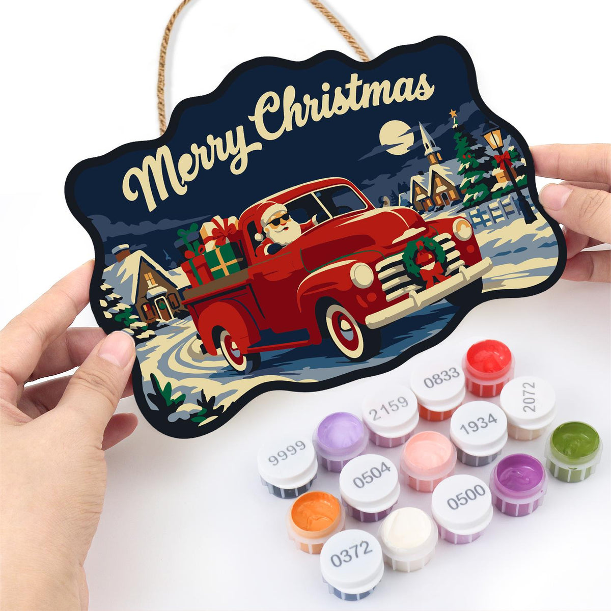 Red Pickup Santa Gift Run paint by numbers hanging sign – image 9