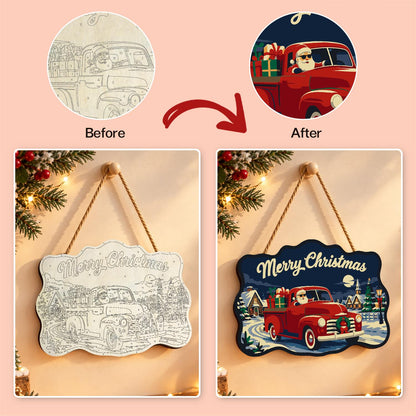 Red Pickup Santa Gift Run paint by numbers hanging sign – image 10