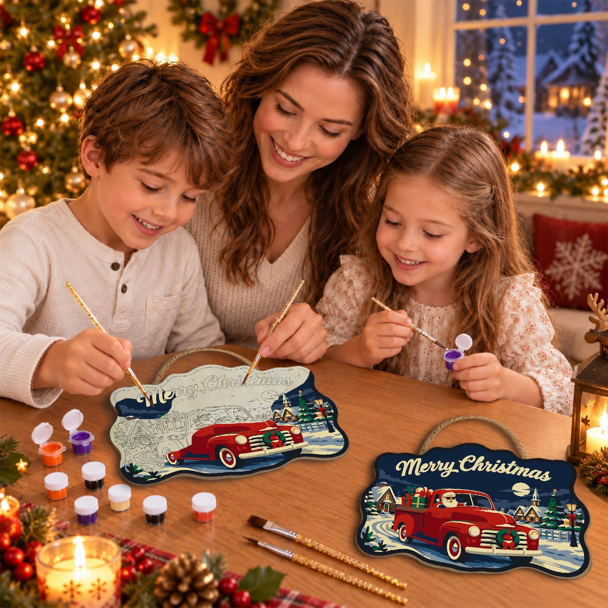 Red Pickup Santa Gift Run paint by numbers hanging sign – image 12