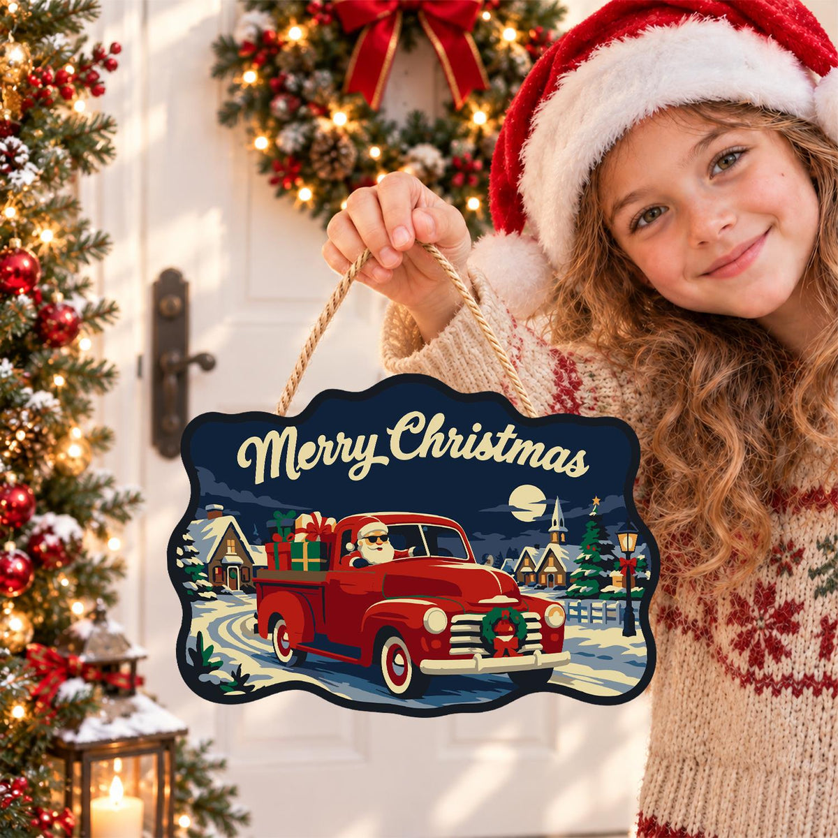 Red Pickup Santa Gift Run paint by numbers hanging sign – image 13