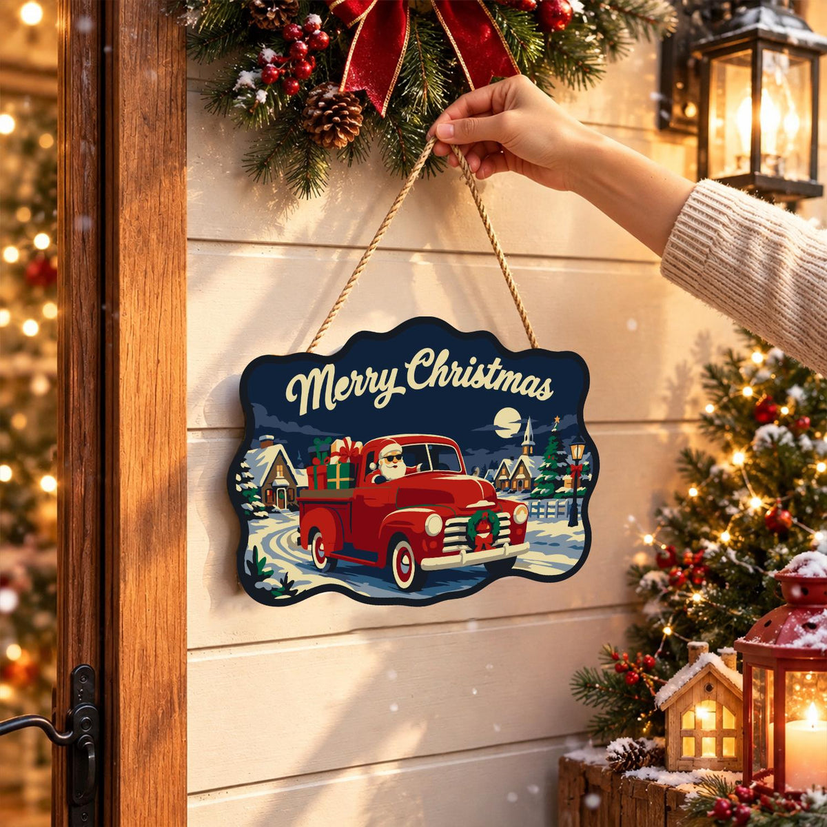 Red Pickup Santa Gift Run paint by numbers hanging sign – image 14