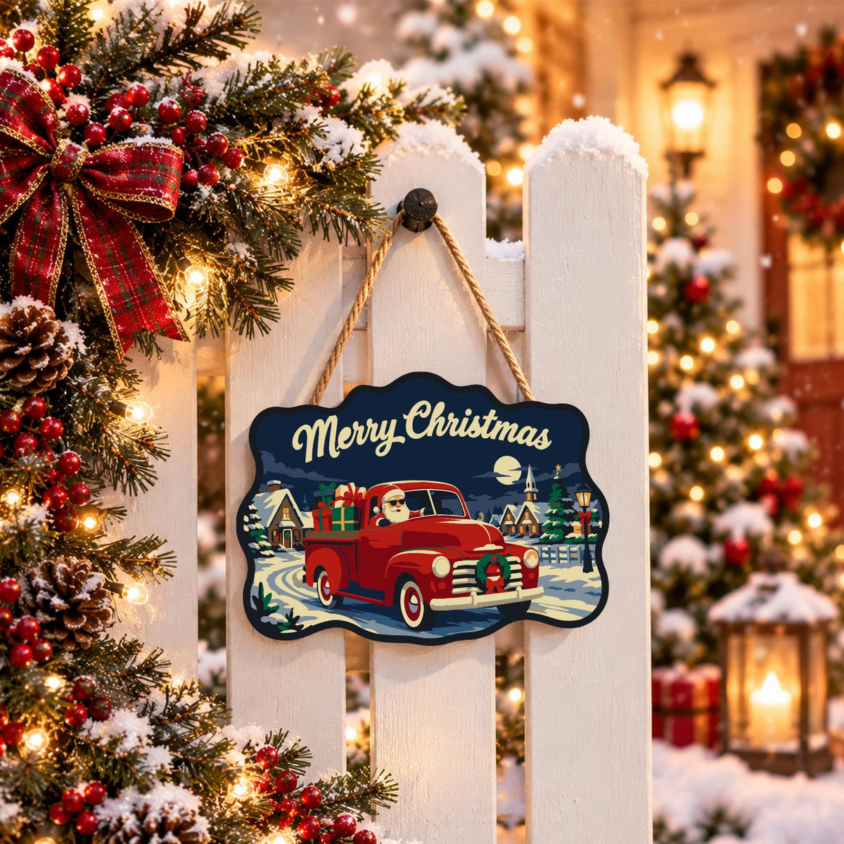 Red Pickup Santa Gift Run paint by numbers hanging sign – image 15